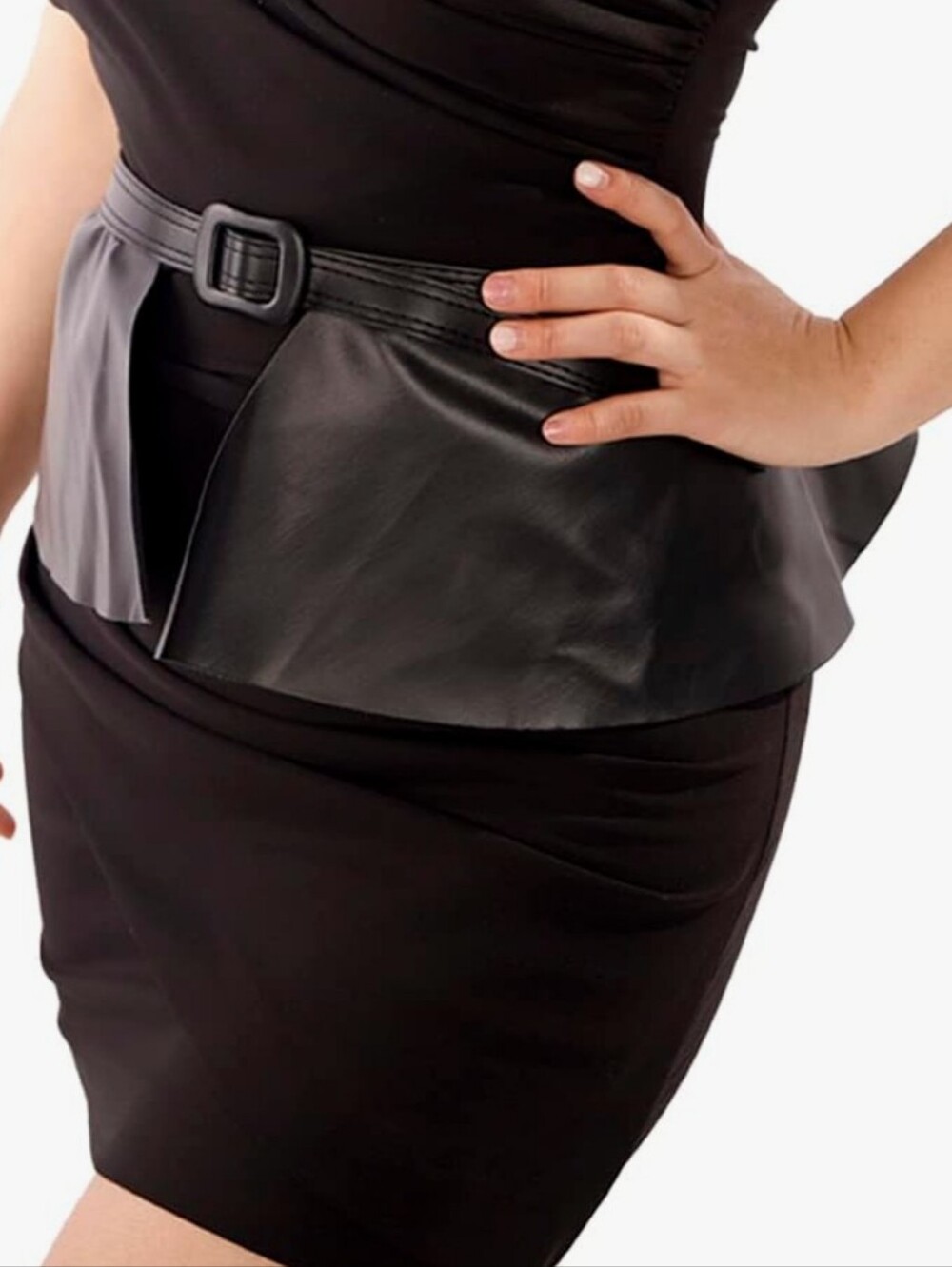 Black Faux-Leather Peplum Belt
